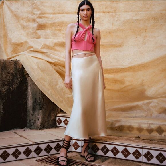 ZARA RUSHED CORSET BUSTIER TOP PINK SHEER MESH TULLE - Picture 8 of 16